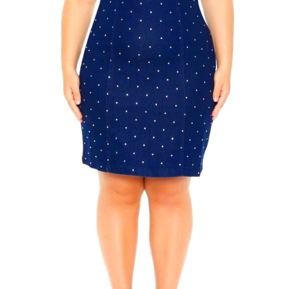 PLUS SIZE RHINESTONE DENIM DRESS - Picture 5 of 7
